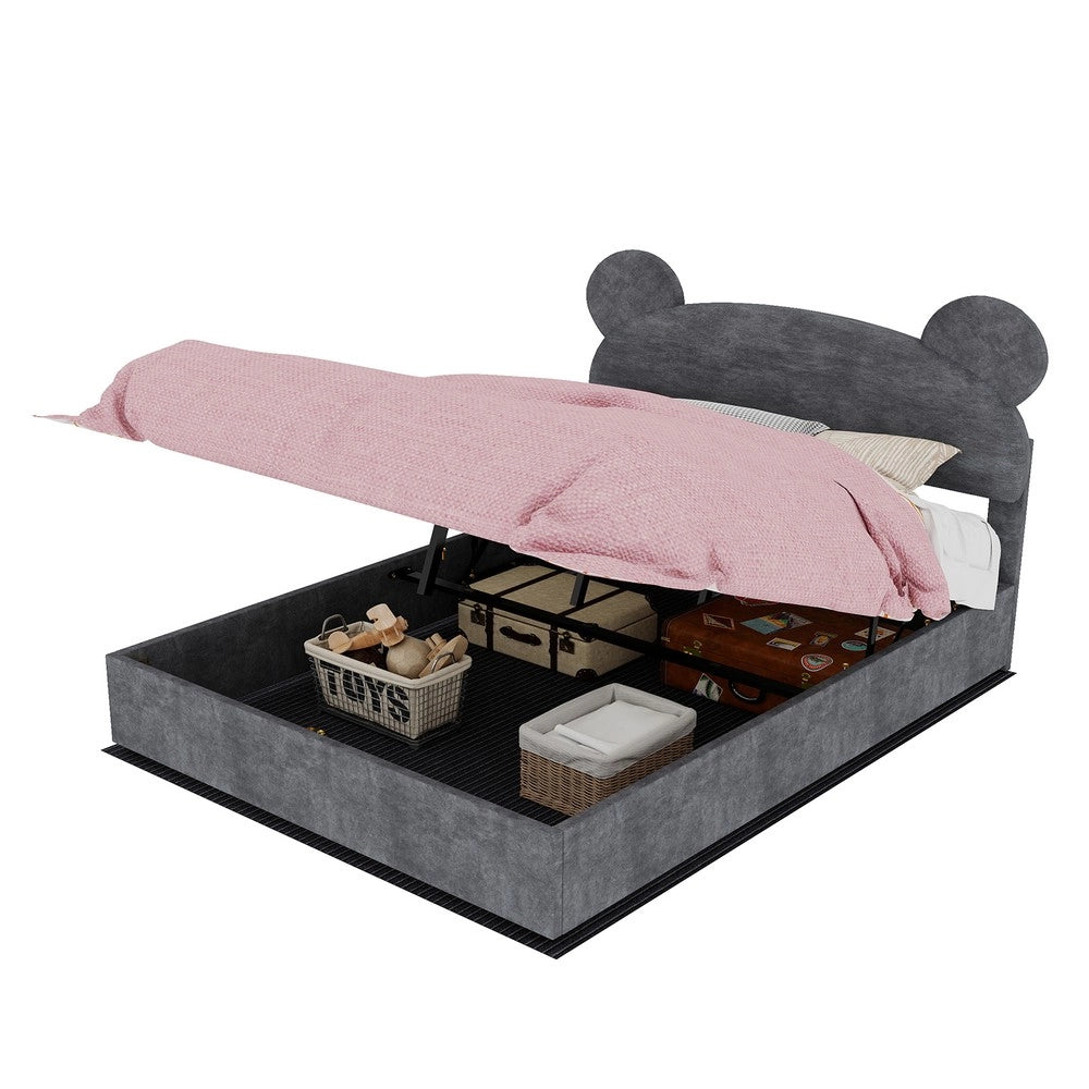 Letto Contenitore Imbottito per Bambini ¨C MINIMAL ¨C Velluto Grigio 140x200