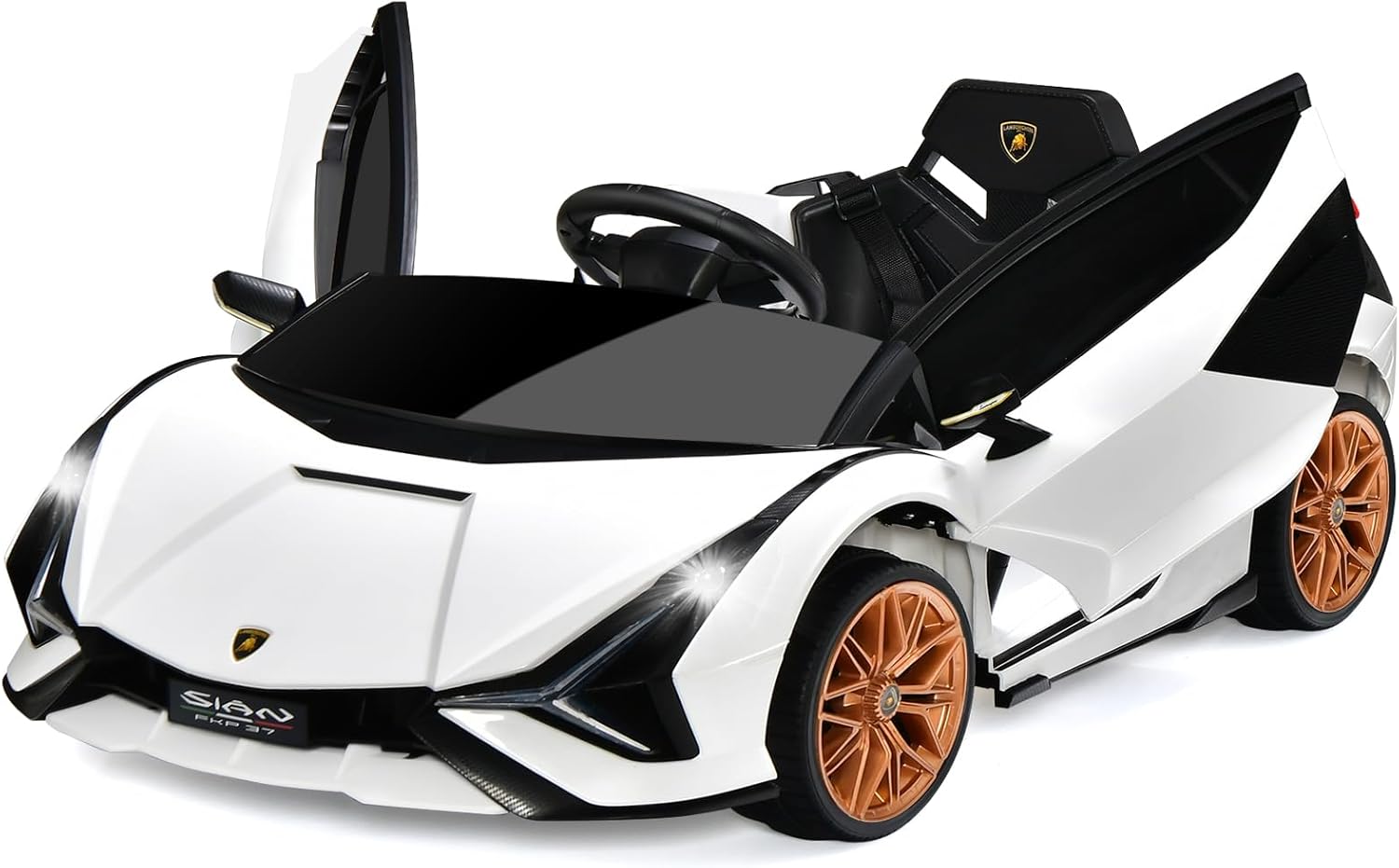 Macchina Elettrica Lamborghini per Bambini da 12V, Veicolo Elettrico con Luci LED MP3 Telecomando, Fino a 5km/h, +3 Anni (Bianco)