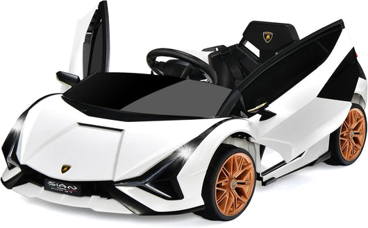 Macchina Elettrica Lamborghini per Bambini da 12V, Veicolo Elettrico con Luci LED MP3 Telecomando, Fino a 5km/h, +3 Anni (Bianco)