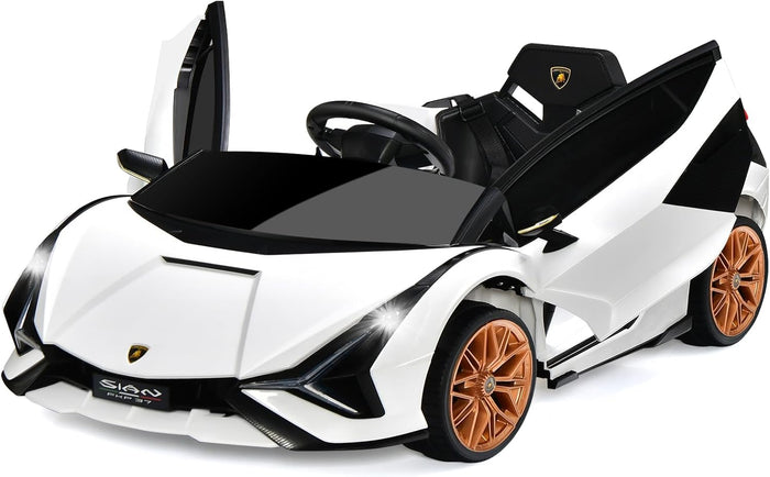Macchina Elettrica Lamborghini per Bambini da 12V, Veicolo Elettrico con Luci LED MP3 Telecomando, Fino a 5km/h, +3 Anni (Bianco)