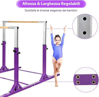 Parallele Doppie per Ginnastica, Sbarre Orizzontali Doppie con Larghezza Regolabile e 11 Altezze, capacità di Carico di 100 kg, Sbarre di Allenamento per Bambini 6-12 Anni