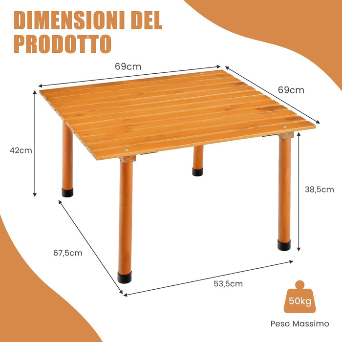 Tavolo da Campeggio Pieghevole per Esterni, Tavolo Picnic in Legno con Borsa Portatile, Tavolo da Campeggio Multifunzione per Spiaggia, Picnic, Pesca, Barbecue, 69 x 69 x 42 cm (Naturale)