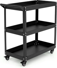 Carrello Portautensili a 3 Livelli, Carrello Metallico Resistente con 3 Ripiani, 4 Ruote Universali con 2 Freni, per Garage, Casa, Magazzino, 73 x 36 x 75 cm (Nero)