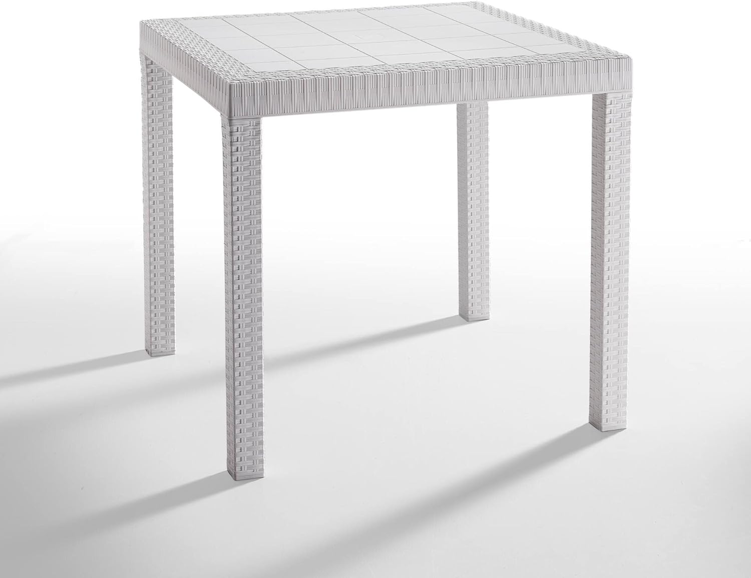 Tavolo da giardino in plastica quadrato Dallas effetto Rattan - Bianco