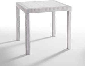 Tavolo da giardino in plastica quadrato Dallas effetto Rattan - Bianco