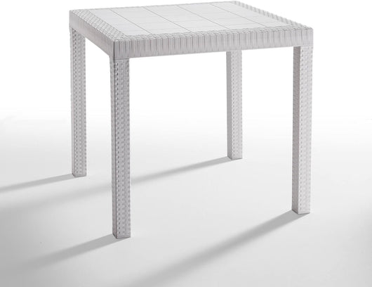 Tavolo da giardino in plastica quadrato Dallas effetto Rattan - Bianco