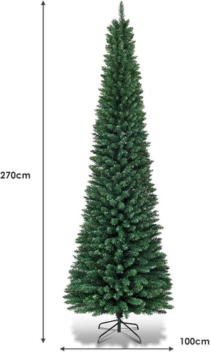 Albero di Natale Slim 150/180/210/240/270 cm, Albero di Natale Artificiale con 220/400/700/1000/1500 Rami e Base in Metallo, Decorazioni Natalizie per Casa e Negozio (270 CM)