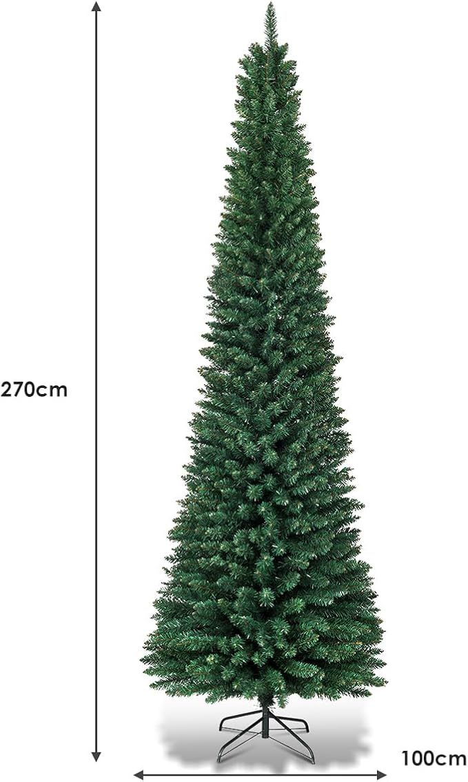 Albero di Natale Slim 150/180/210/240/270 cm, Albero di Natale Artificiale con 220/400/700/1000/1500 Rami e Base in Metallo, Decorazioni Natalizie per Casa e Negozio (270 CM)