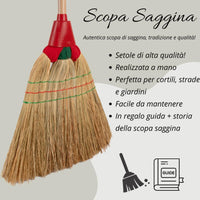  Scopa Saggina da Esterno con Setole in Paglia Legate Con Stoffa 