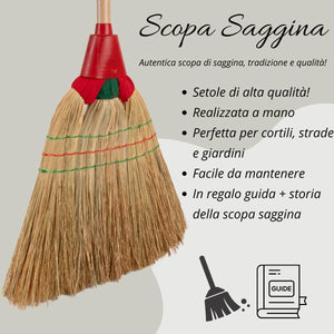  Scopa Saggina da Esterno con Setole in Paglia Legate Con Stoffa 