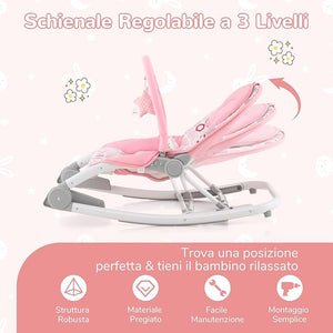 2-in-1 Sdraietta per Bambini, Sdraietta per Neonati Portatile con Schienale Regolabile a 3 Livelli, Sdraietta Pieghevole con Giocattoli, con Cintura di Sicurezza, per Bambini 0-6 Mesi (Rosa)