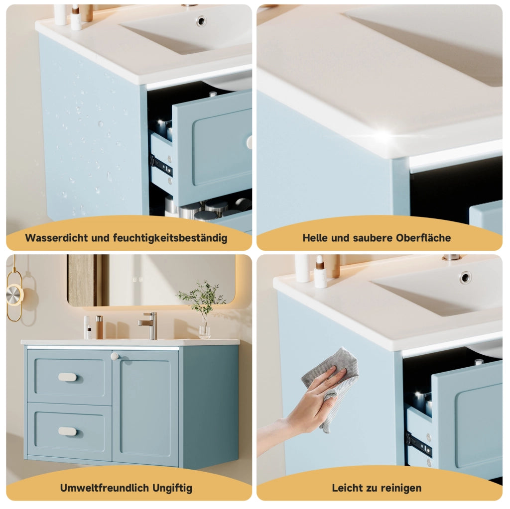 Mobile lavabo sospeso blu 76x46x51 cm con LED radar