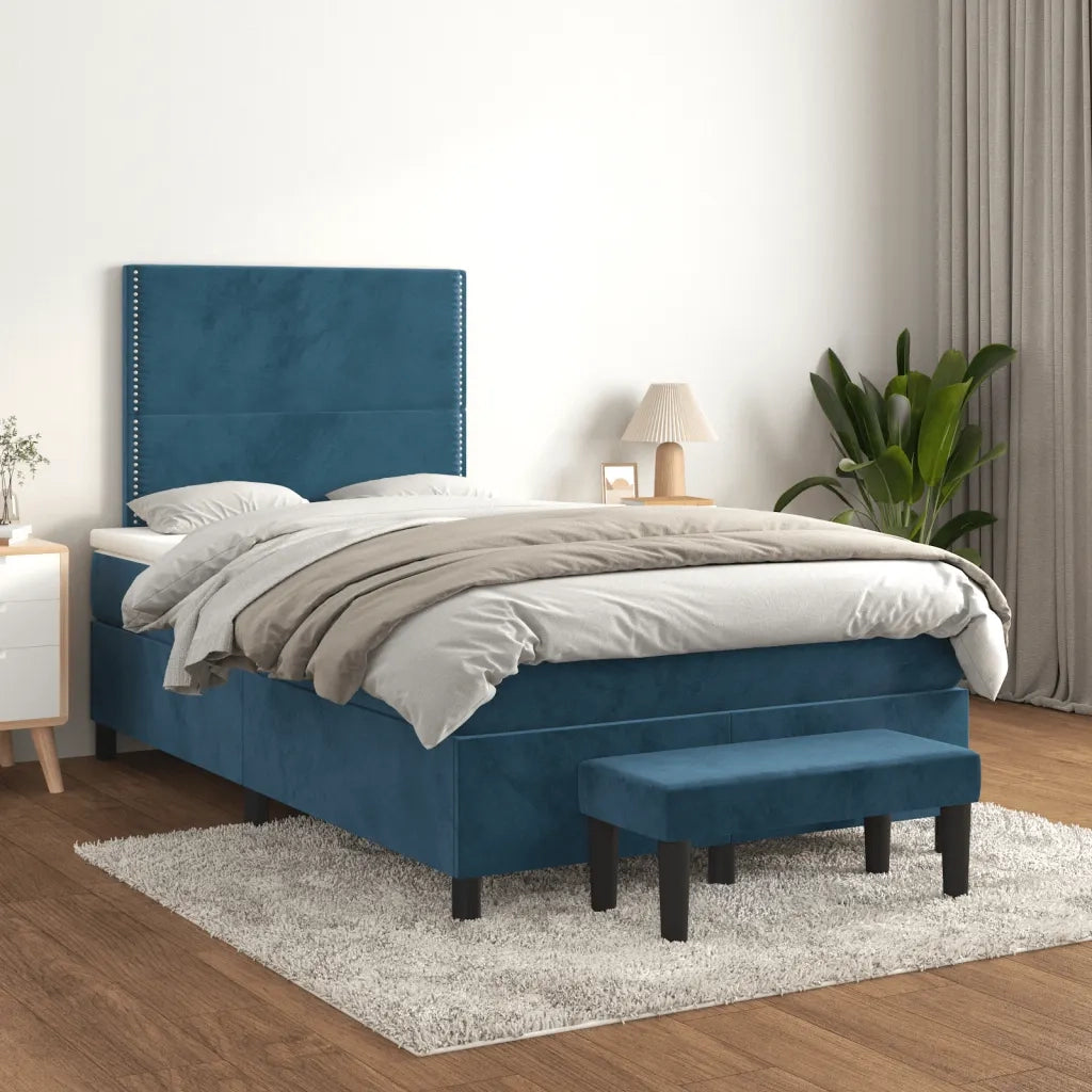 Giroletto a Molle con Materasso Blu Scuro 120x190 cm in Velluto