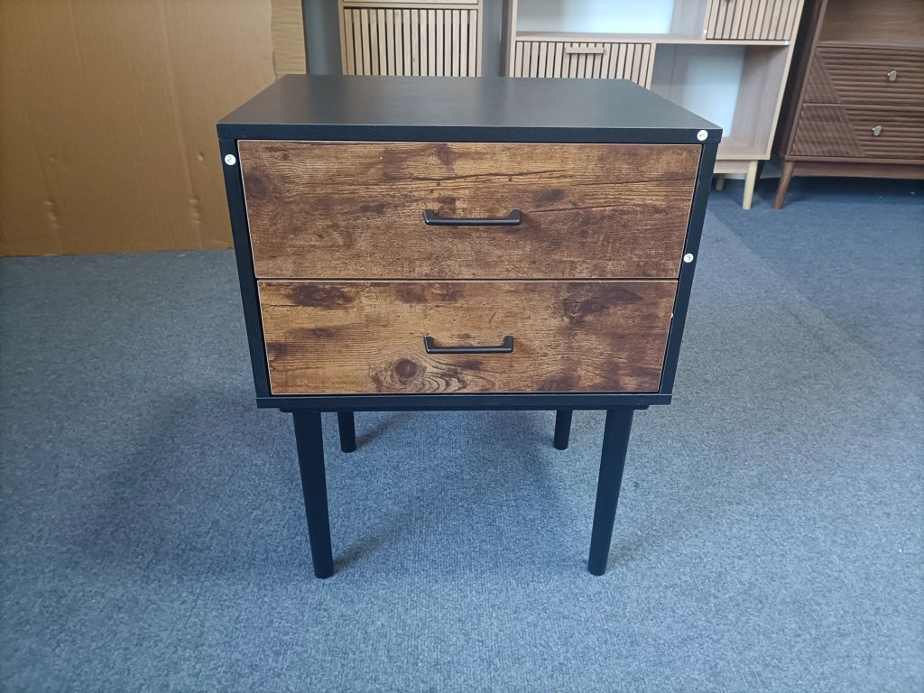 Comodino multifunzionale con 2 cassetti in MDF marrone antico stile retrò con gambe in legno 51 × 38 × 66 cm