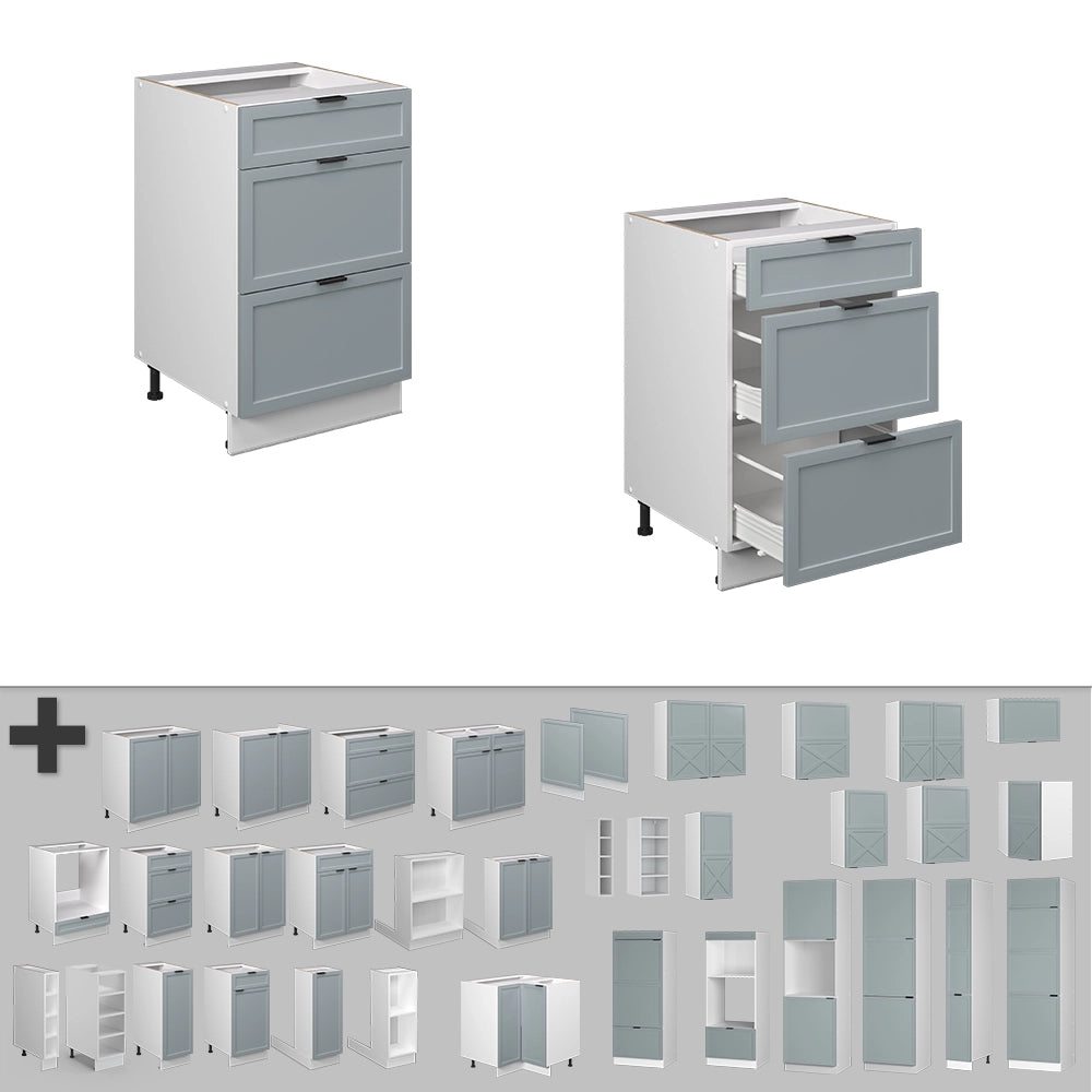 Vicco Mobiletto base per cucina Blu-grigio chiaro 50 cm senza piano di lavoro