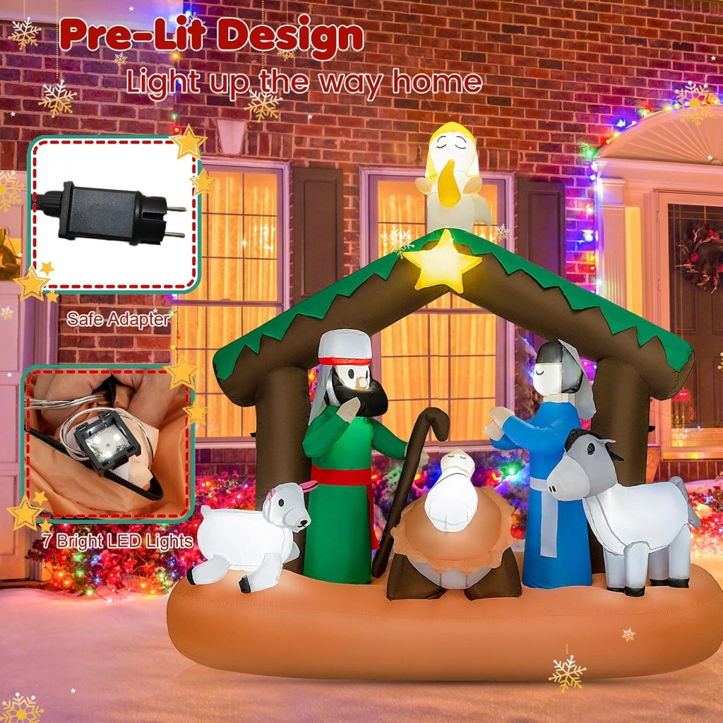 Decoration Noel, Presepe di Natale Natività, gonfiabile, 172 x 76 x 180 cm, con 7 luci LED lucide, soffiatore incorporato, decorazione natalizia per esterni e interni per giardino, cortile