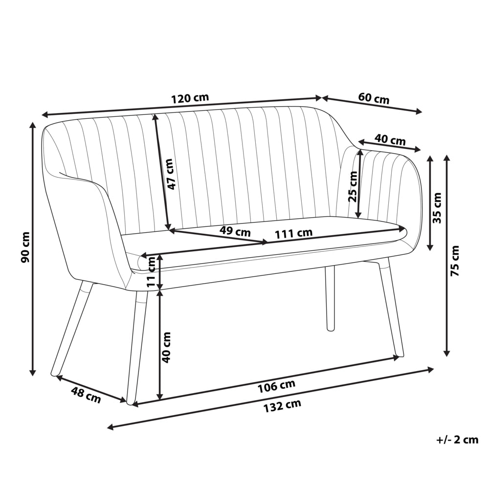 Divano 2 Posti in tessuto bianco sporco con Gambe in Legno Struttura in metallo Gambe in legno chiaro Panca