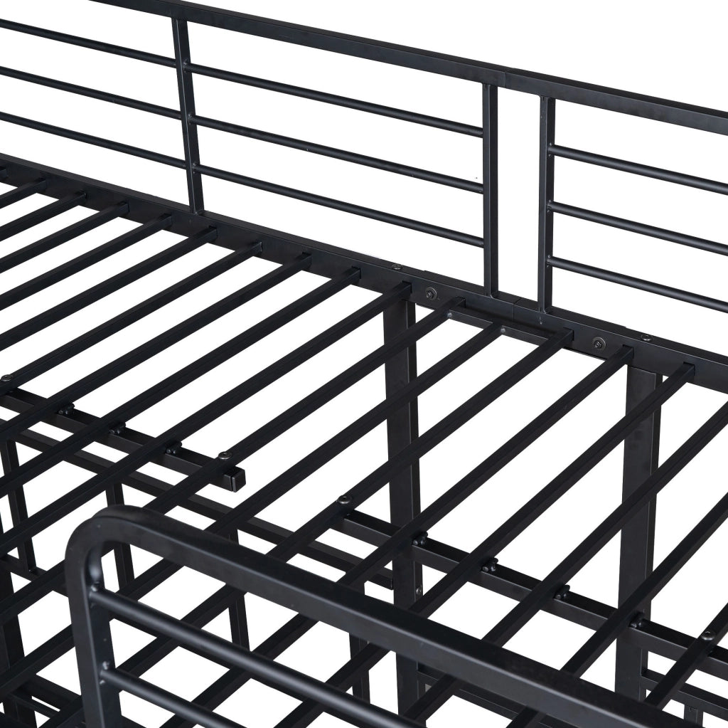 Letto a castello triplo in metallo nero 90x200 cm con scala e tavolo