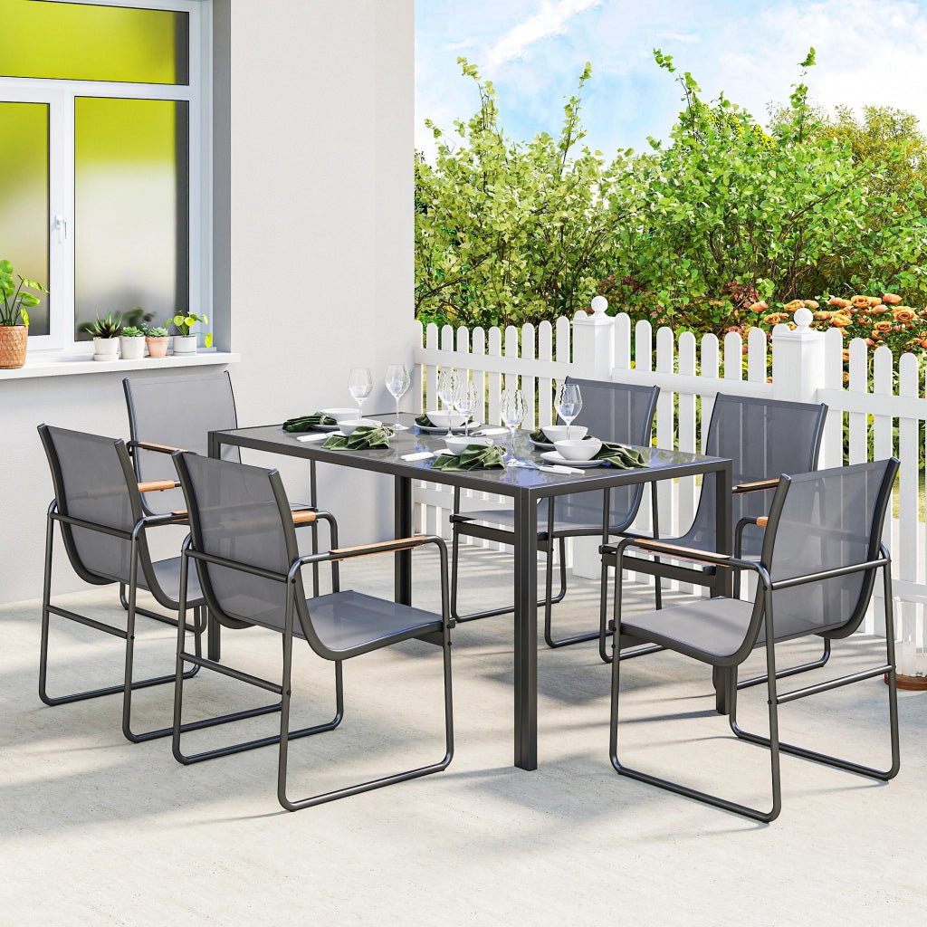 Set Tavolo e Sedie da Giardino con Vetro Temperato ¨C zephmum ¨C Grigio, Polipropilene, 6 Pezzi