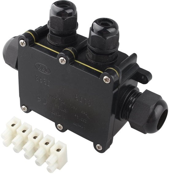 Box di distribuzione acqua e polvere IP68 per illuminazione esterna - connessione cavo a 4 vie - protezione della presa - cavo da 5 a 10 mm