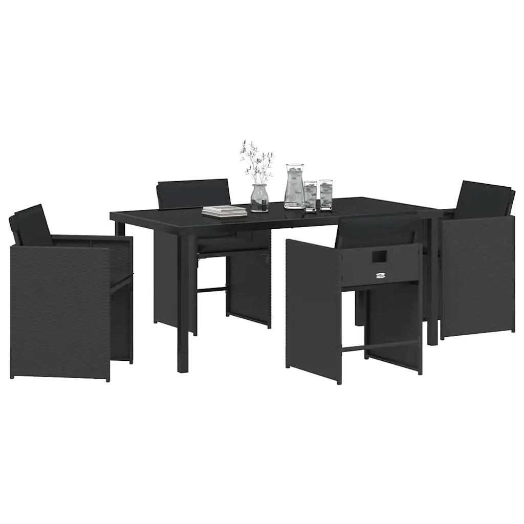Set da Pranzo per Giardino 5 pcs Nero polyrattan
