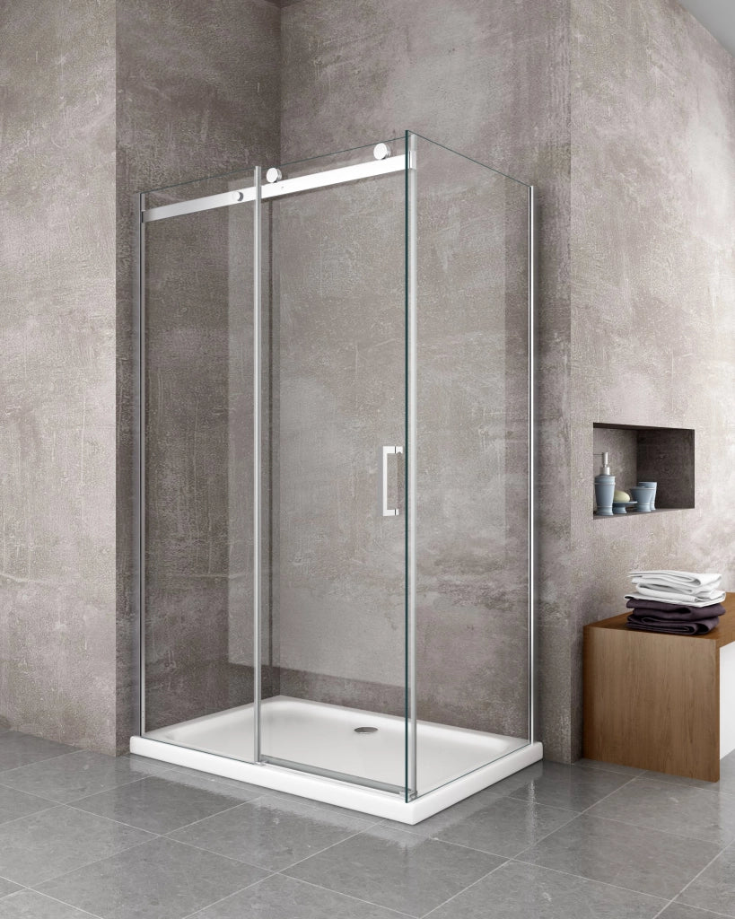 Box doccia 8 MM a 2 lati parete fissa laterale + porta scorrevole reversibile altezza 190 cm 90x160