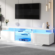 Mobile TV ULEVR 160x40x45 cm bianco con LED controllabile via app, 2 armadietti e 8 ripiani
