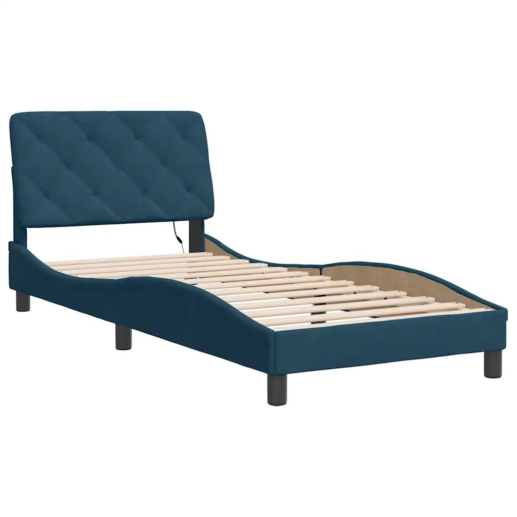 Giroletto con LED senza Materasso-Struttura Letto con LED Blu 80x200 cm in Velluto