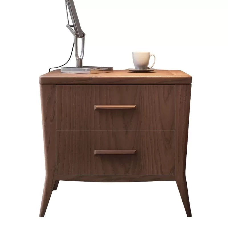 Comodino 2 cassetti sagomato in legno masselo tinta naturale l.58 p.40 h.53 - Mobili 2G