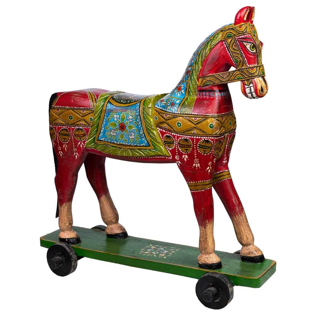 Cavallo decorativo in legno dipinto artigianalmente 86x36x96