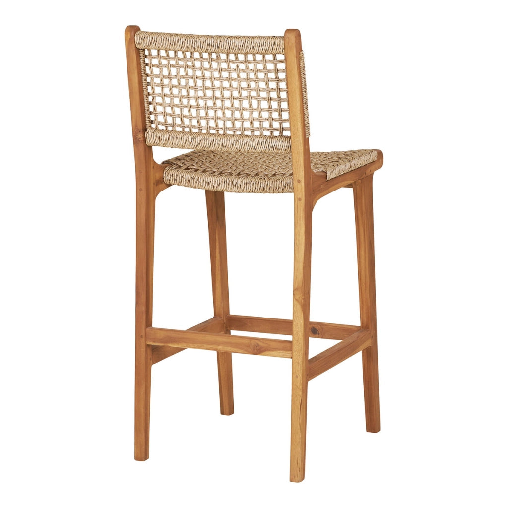 Sgabello da banco Derby in teak naturale con intreccio in rattan PE
