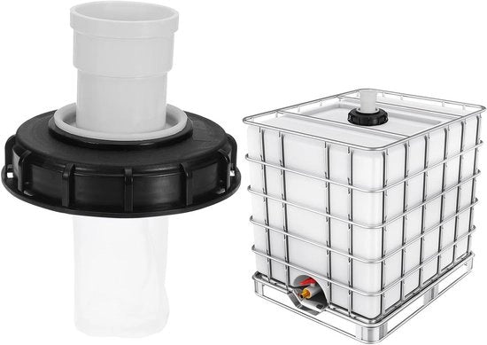Filtro IBC 163 mm con adattatore di tubo in plastica per serbatoio di 1000 litri, coperchio filtro per serbatoio di acqua di pioggia 275 g, nero/bianco