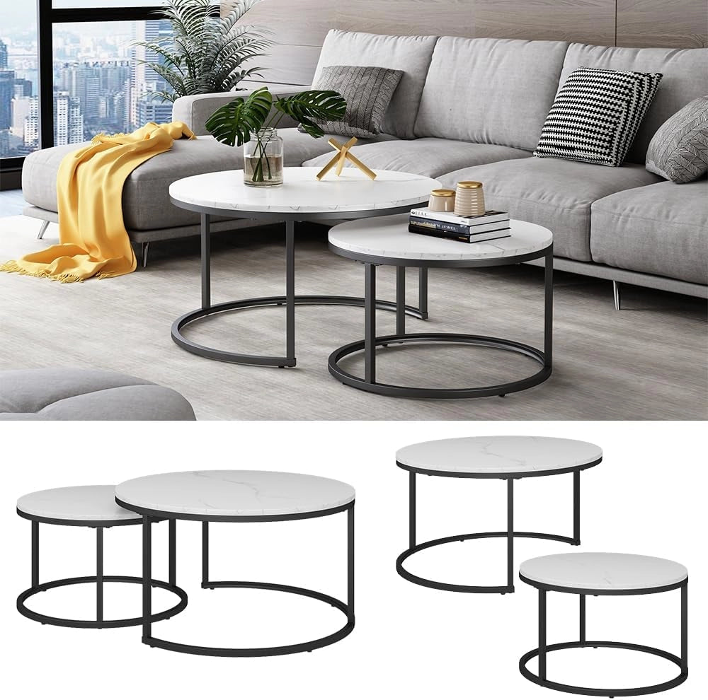 Tavolino da divano Montreal, Bianco, 77 x 40 cm 2 parti, salvaspazio, pieghevole e combinabile in modo versatile