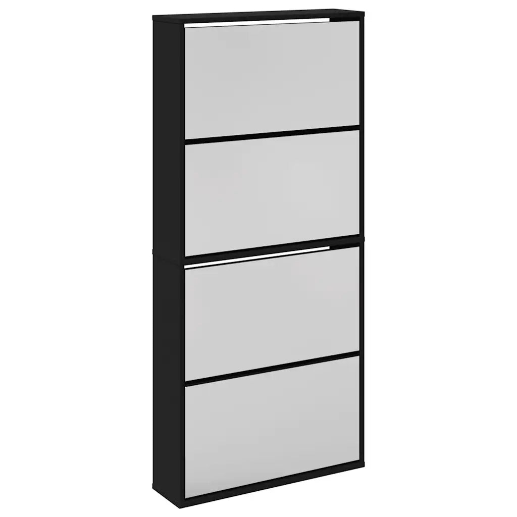 Scarpiera con Specchio a 4 Livelli Nera 63x17x134 cmcod mxl 86568