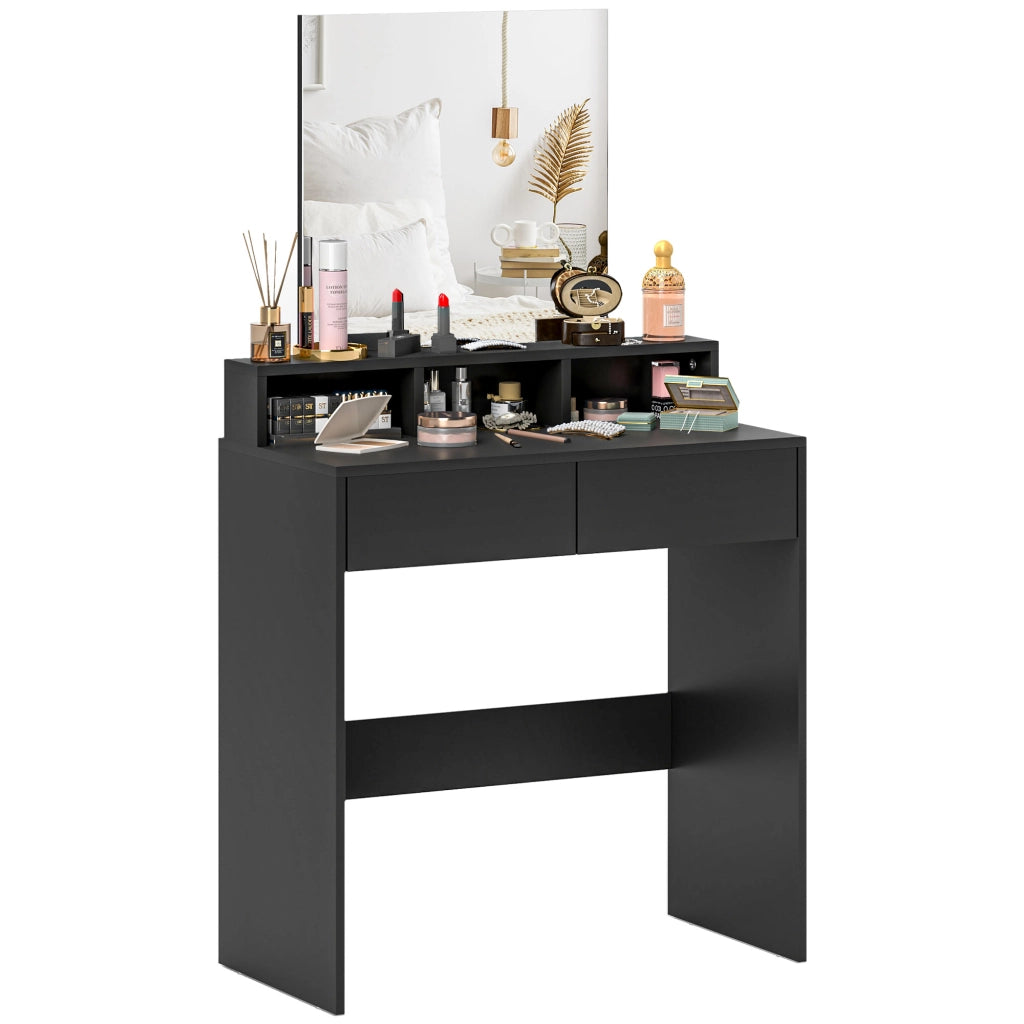 Cassettiera con specchio 2 cassetti 3 compartimenti ¨C zephmum ¨C 38x75x135 cm nero