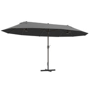 Ombrellone Doppio a 12 Stecche con Base a Croce e Manovella, in Acciaio e Poliestere, 455x265x238 cm, Grigio