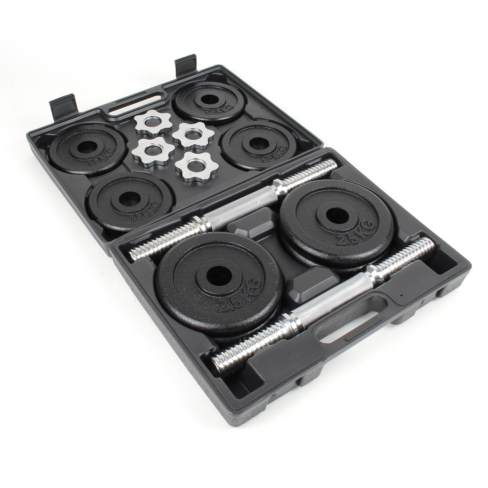 LUXTRI Set di manubri 20 kg con valigetta, 8 dischi in ghisa 2 manubri filettati - Chiusura a stella