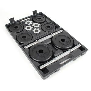 LUXTRI Set di manubri 20 kg con valigetta, 8 dischi in ghisa 2 manubri filettati - Chiusura a stella