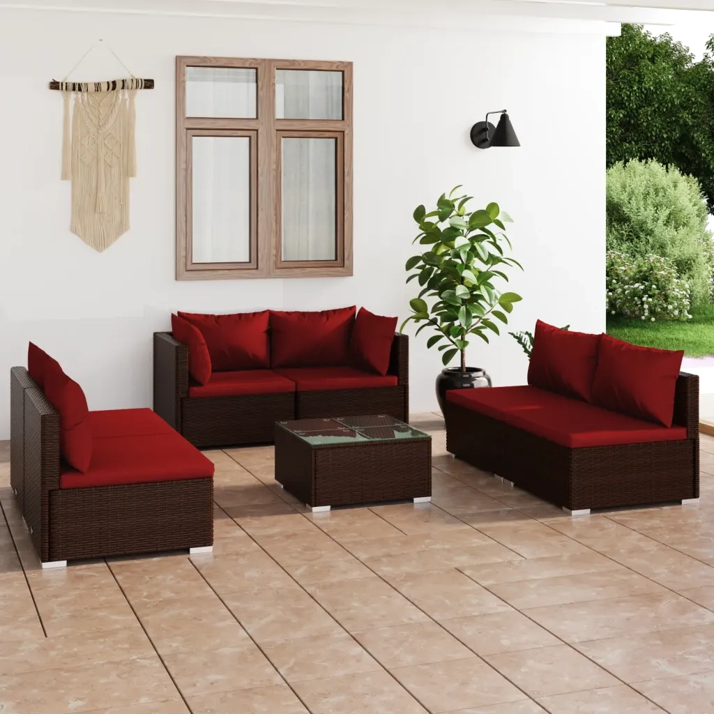 Set Divani da Giardino 7 pz con Cuscini in Polyrattan Marrone cod mxl 35196