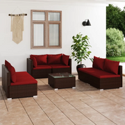 Set Divani da Giardino 7 pz con Cuscini in Polyrattan Marrone cod mxl 35196