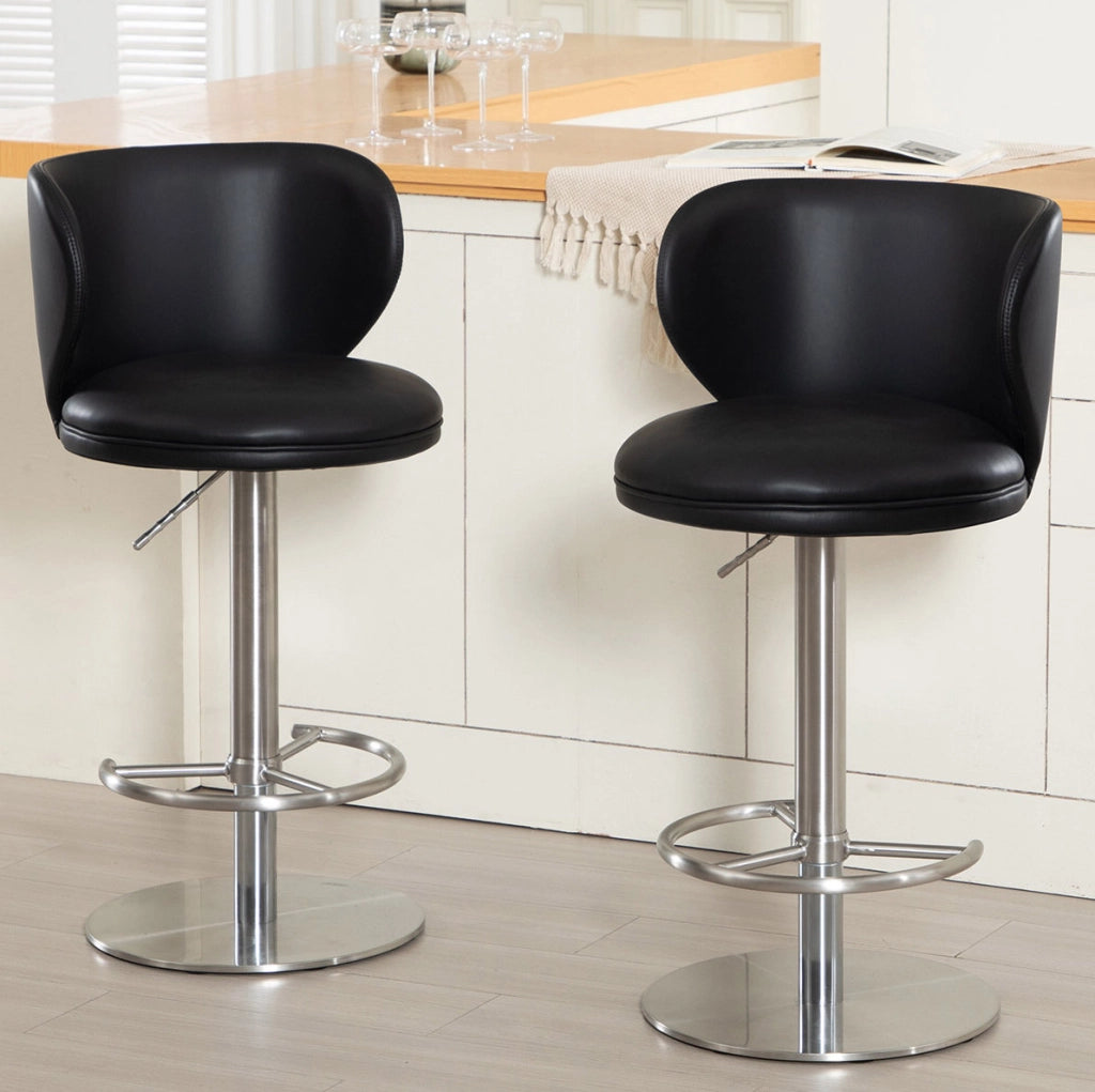 Sgabello da bar girevole regolabile in altezza in acciaio inox nero