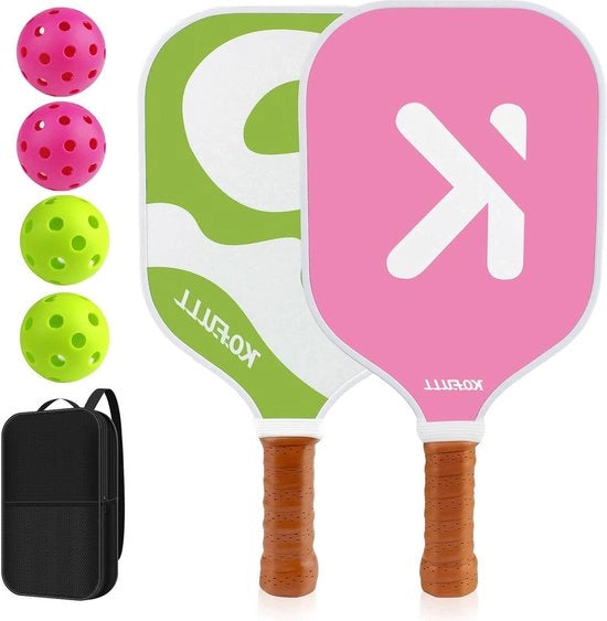 Set di paddle di pickleball a 2 pezzi in fibra di vetro con 4 palline di pickleball + 1 borsa - regalo per indoor e outdoor per uomini e donne