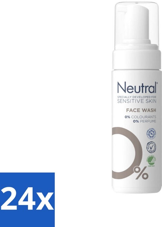24 x Detersivo per la faccia neutro 150 ml - Pulizia della pelle - Cura della pelle - Pelle sensibile - Pulizia delicata - Rimozione di crema
