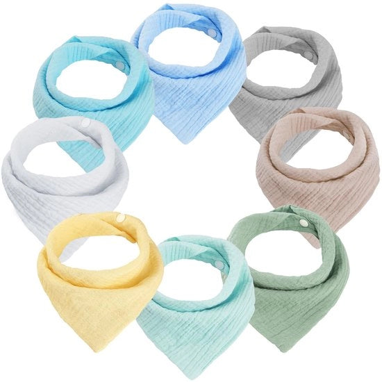 8 pacchetto di asciugamani per bambini in forma di triangolo, mousseline morbida e assorbente con 2 bottoni regolabili per neonati, bambini, bambine, ragazzi e ragazze - verde chiaro
