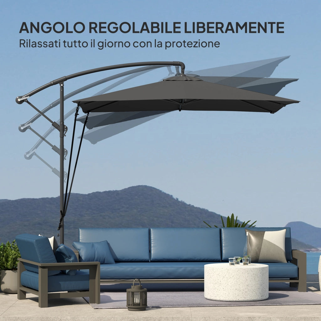 Ombrellone a Sbalzo Regolabile ¨C Zephmum ¨C Acciaio e Poliestere, Grigio, 247x247x256