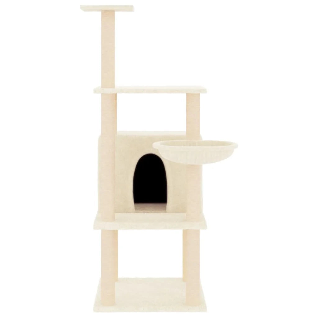 Tiragraffi per gatti torre per arrampicata giocattolo piattaforma per arrampicata con tiragraffi in sisal 132 cm crema 02_0022468