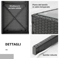 Set Salotto da Giardino Divano 2 Poltrone e Tavolino Nero