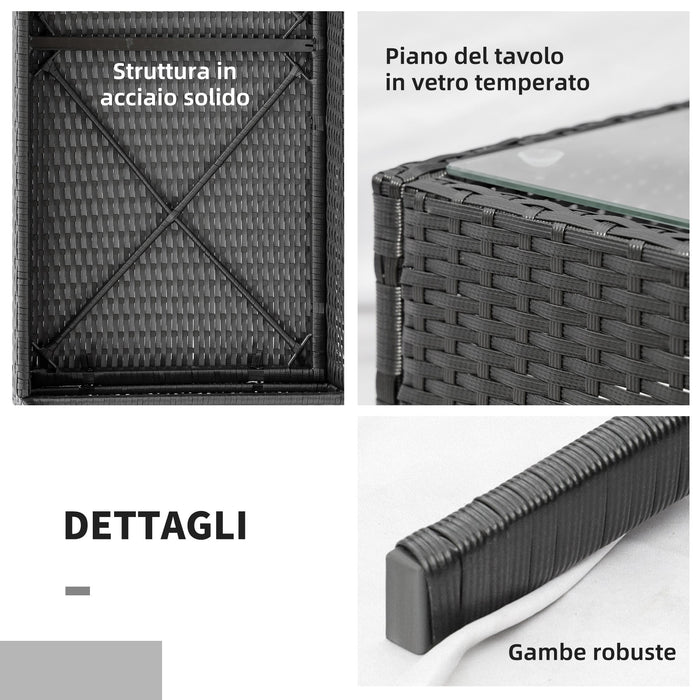 Set Salotto da Giardino Divano 2 Poltrone e Tavolino Nero