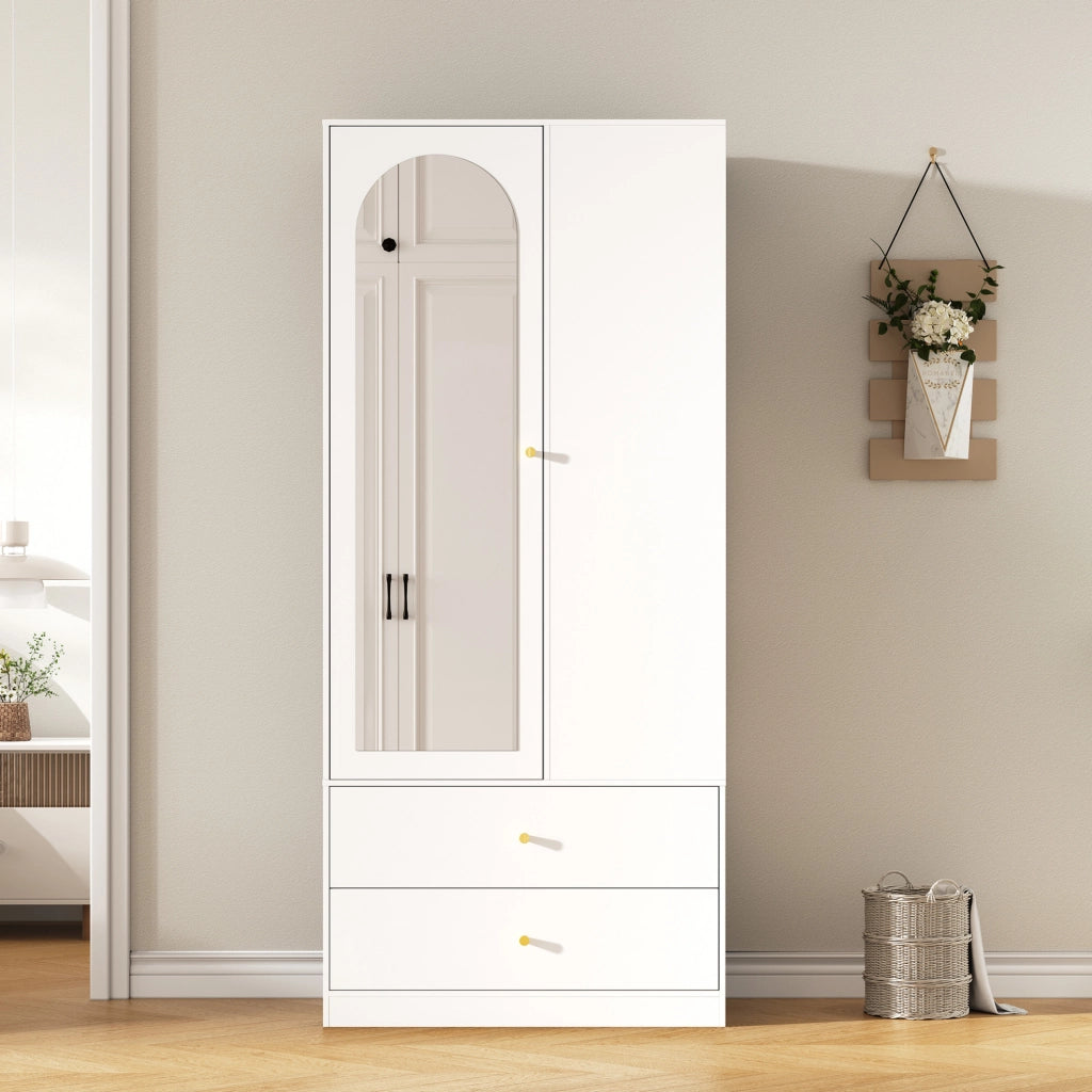 Armadio con specchio e cassetti, bianco, 180 x 80 x 40 cm