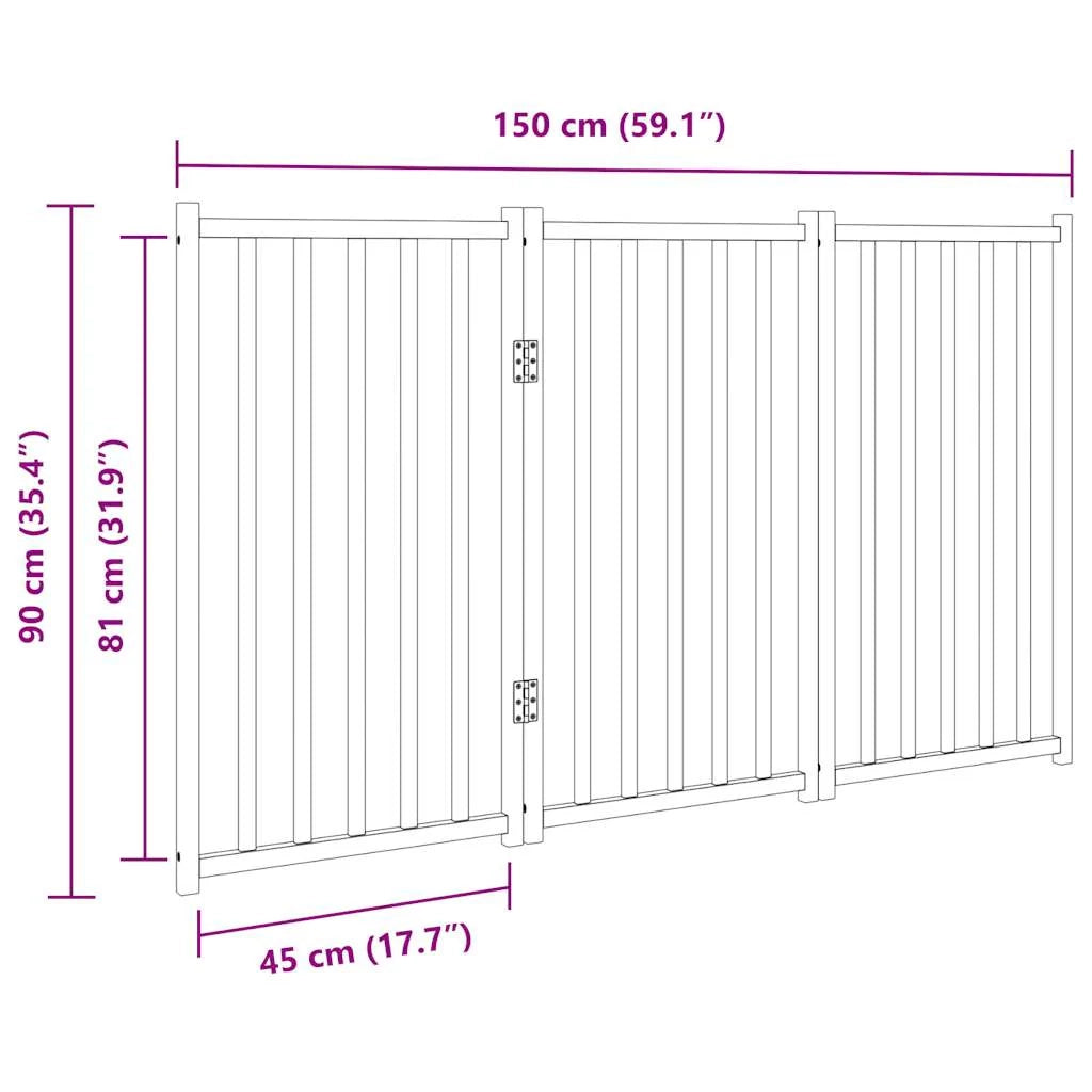 Cancelletto di sicurezza pieghevole a 3 pannelli per cani 150 cm in legno massello di abete bianco 02_0023084